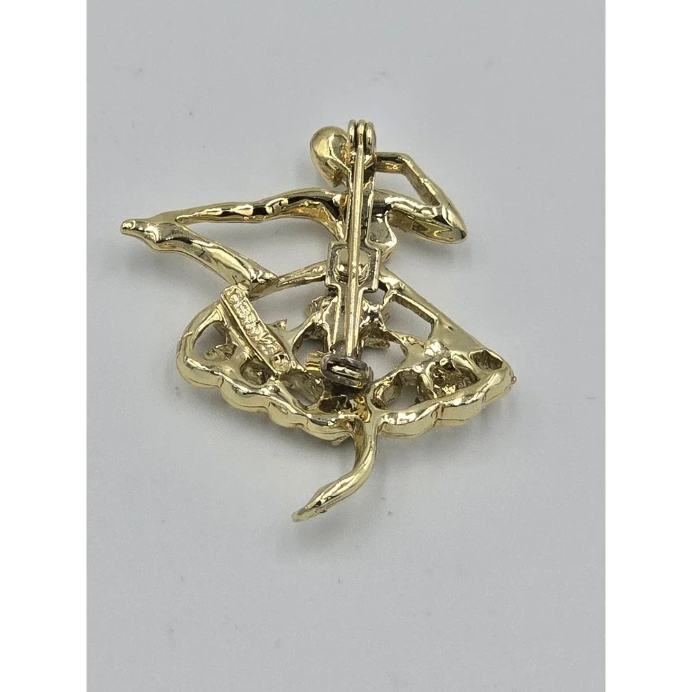 Vintage Gerry's Signed Ballerina Brooch Pin - Gold Tone & Green Rhinestones